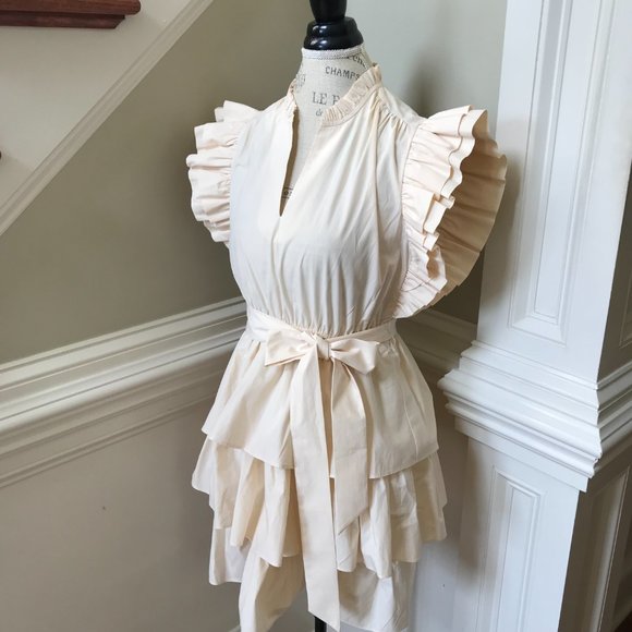 Marie Oliver Emery Mini Dress Womens Small Macadamia Cream VNeck Flutter Sleeve - Picture 8 of 13